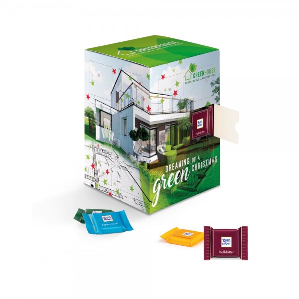 Tower Adventskalender Vollkartonhülle, weiß 24 Ritter SPORT Schokotäfelchen Mischung: Alpenmilch, Kn
