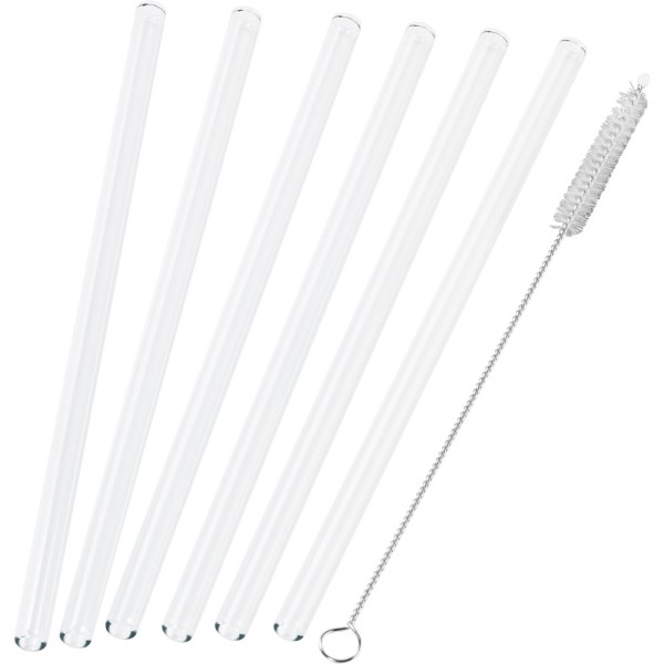 Strohhalm-Set aus 6 Glas-Trinkhalmen mit Reinigungsbürste