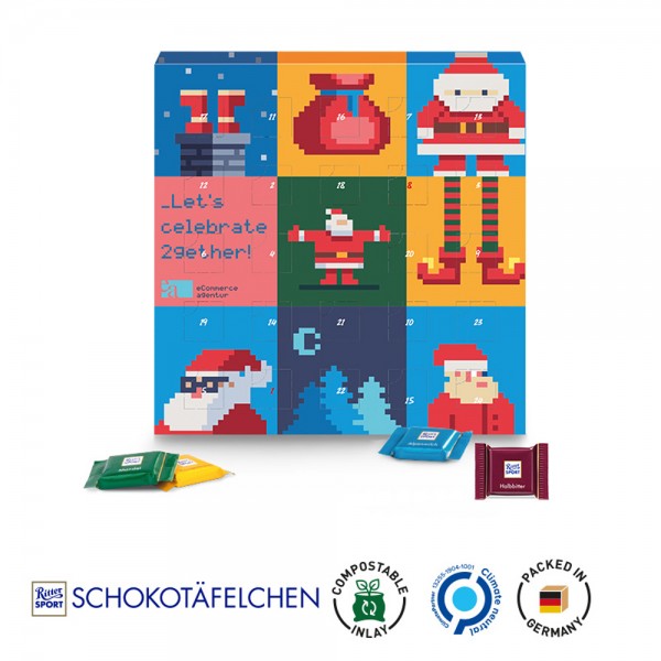 Täfelchen Adventskalender Vollkartonhülle, weiß 24 Ritter SPORT Schokotäfelchen Mischung: Alpenmilch