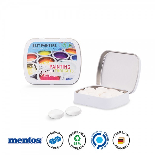 Klappdose Scharnierdeckeldose, weiß Mentos Kaudragee Mint