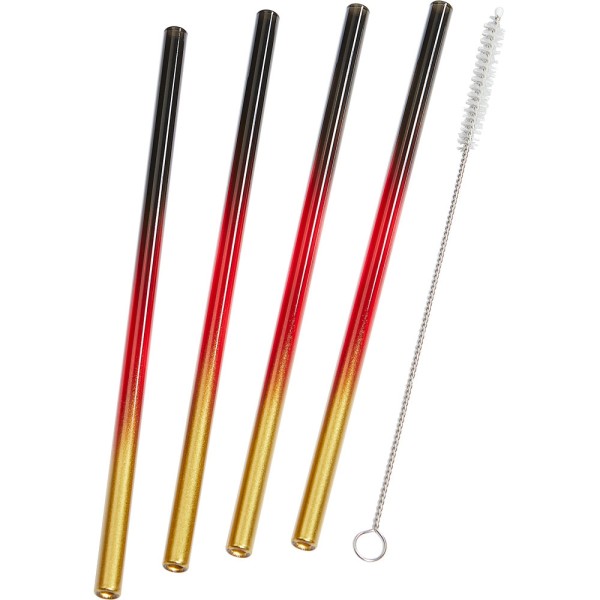 Set aus 4 farbigen Glas-Trinkhalmen mit Reinigungsbürste
