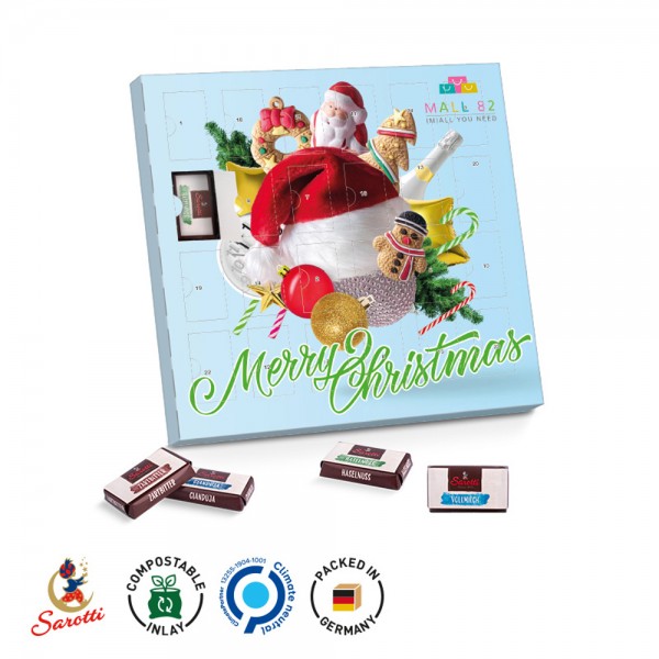 Täfelchen Adventskalender Vollkartonhülle, weiß Sarotti Täfelchen Mischung: Vollmilch, Zartbitter, H