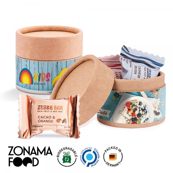 Papierdose Eco Mini Werbeetikett aus weißem Papier Zebra Bar Mini, 3 Sorten gemischt
