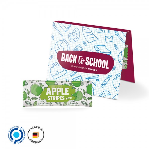Werbekarte Midi aus weißem Karton mit Abreißperforation (Rücken 10mm) Fruit Stripes Apple sour