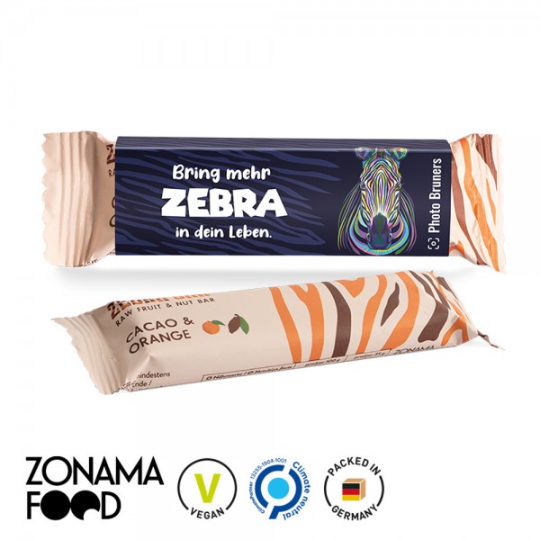 Zebra Bar Werbeschuber aus weißem Karton Cacao & Orange