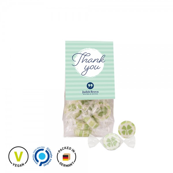 Candy Bag Werbereiter aus weißem Karton Kleeblatt