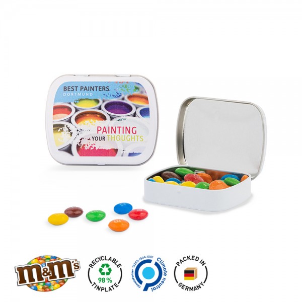 Klappdose Scharnierdeckeldose, weiß M&M´s Chocolate