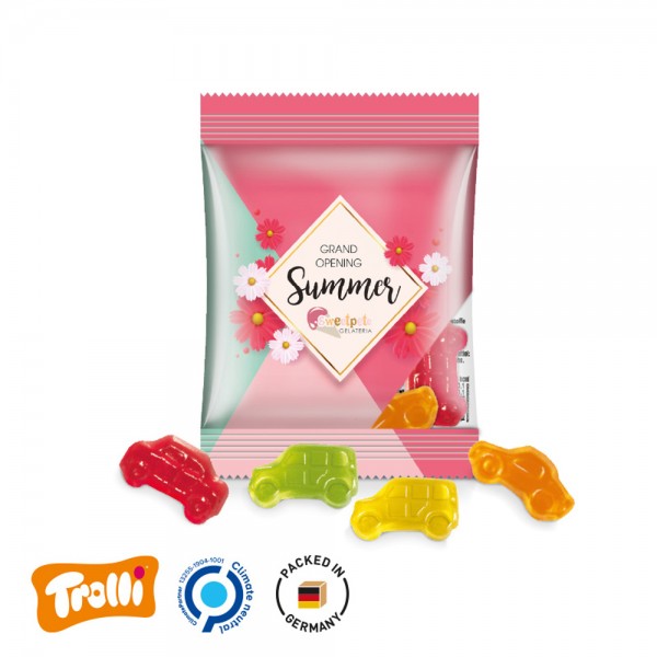 Minitüte, 84x70mm Folie, transparent Trolli Fruchtgummi Auto-Mischung, bunt gemischt, 10% Fruchtsaft