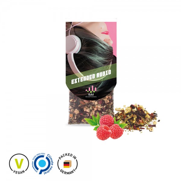 Premium Tee Tassenreiter aus Glanzkarton Früchtetee mit Himbeergeschmack