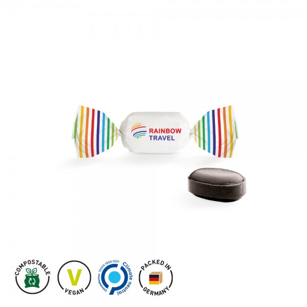 Bonbon Wickler, kompostierbar, weiß Lakritz Bonbon, Oval