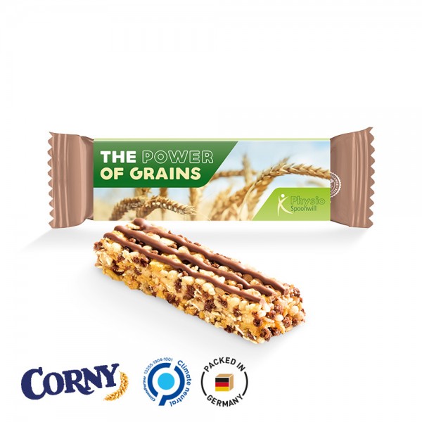 Corny Müsliriegel Werbeschuber aus weißem Karton Müsliriegel, free/Schoko
