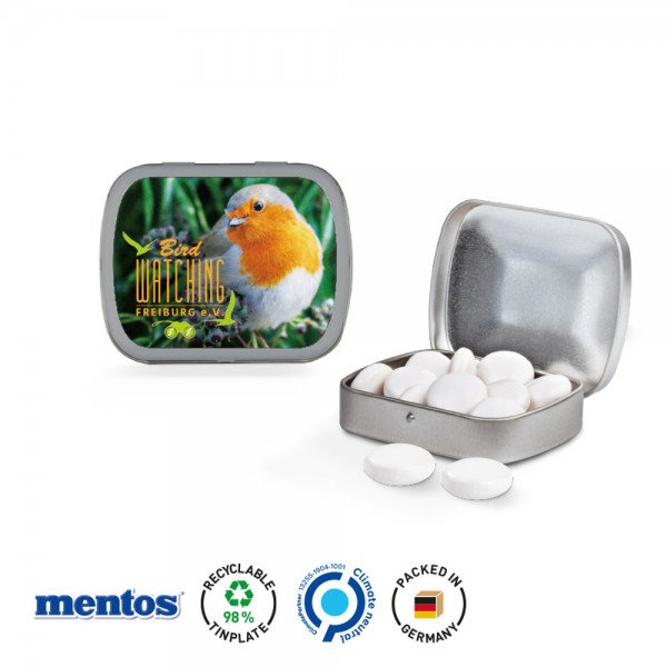 Klappdose Scharnierdeckeldose, matt-silber Mentos Kaudragee Mint