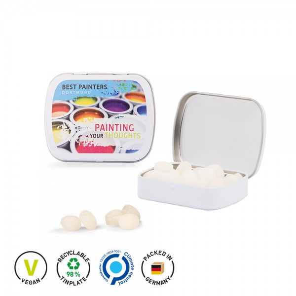 Klappdose Scharnierdeckeldose, weiß Japanische Minze Micro Bonbons