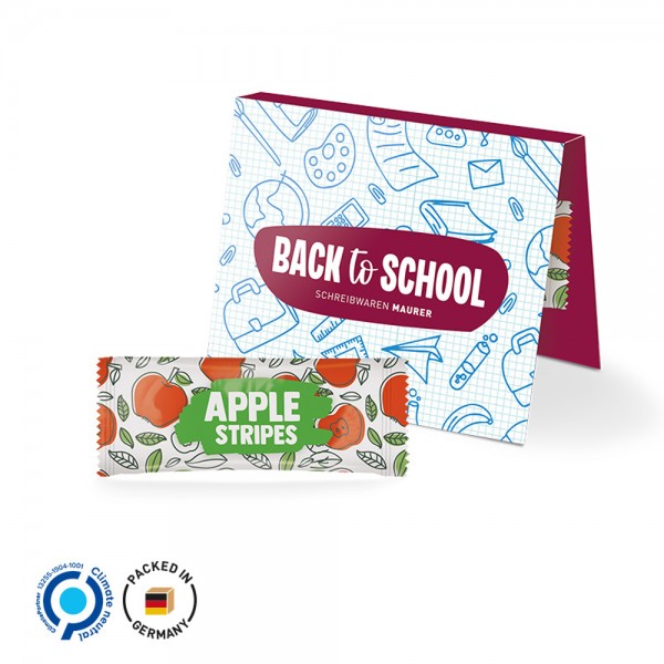 Werbekarte Midi aus weißem Karton mit Abreißperforation (Rücken 10mm) Fruit Stripes Apple