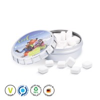 Quick Box Springdeckel aus Metall, silber Metallunterteil, silber Traubenzuckerquadrate, Himbeergesc Quick Box Springdeckel aus Metall, silber Metallunterteil, silber Traubenzuckerquadrate, Himbeergesc