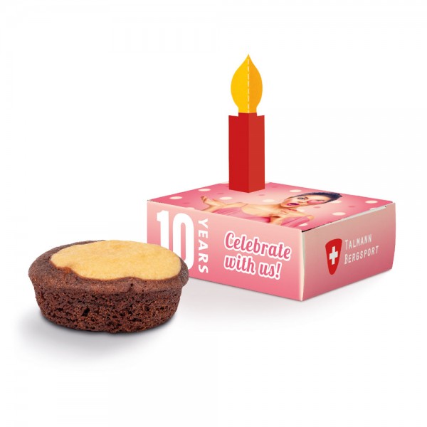Minikuchen Werbebox aus weißem Karton Bahlsen Choline Mini Butterrührkuchen
