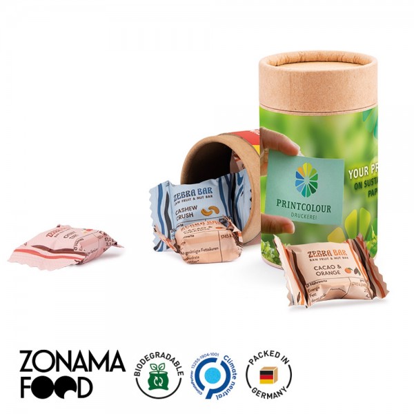 Papierdose Eco Midi Werbeetikett aus weißem Papier Zebra Bar Mini, 3 Sorten gemischt