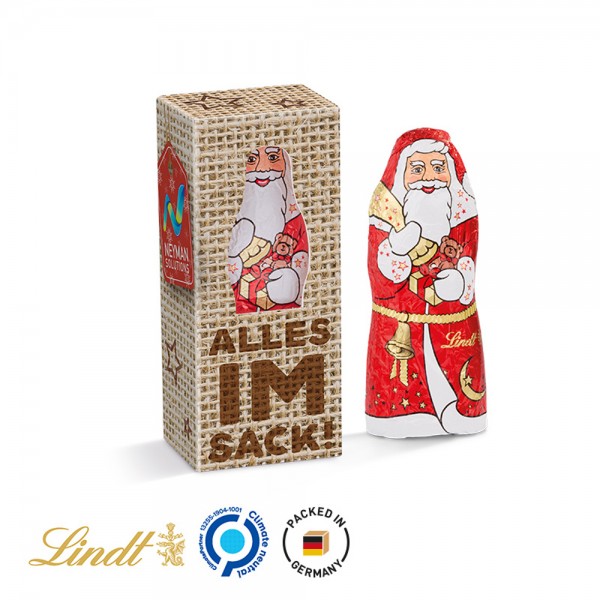 Lindt Weihnachtsmann 10g in der Werbebox Vollkartonhülle, weiß