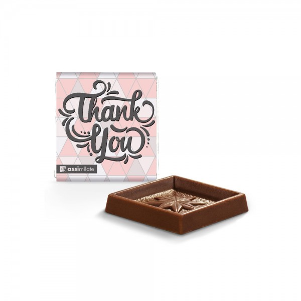 Quadrat Täfelchen aus weißem Papier Heidel Alpenvollmilch Schokolade