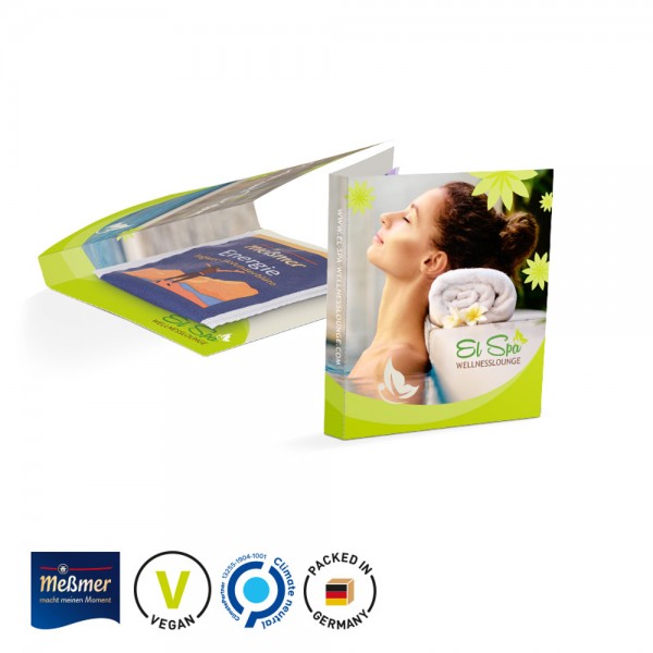 Werbekarte Midi aus weißem Karton mit Abreißperforation (Rücken 10mm) Meßmer Tee Energie Ingwer-Holu