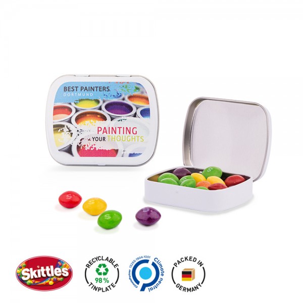 Klappdose Scharnierdeckeldose, weiß Skittles Fruits Kaubonbons