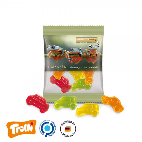 Minitüte, 84x70mm Folie, transparent Trolli Fruchtgummi Auto-Mischung, bunt gemischt, 10% Fruchtsaft