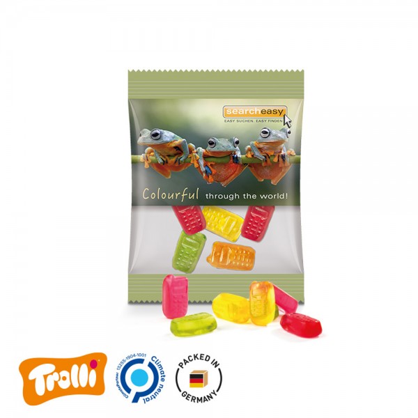 Minitüte, 84x70mm Folie, transparent Trolli Fruchtgummi Handy, mini, bunt gemischt, 10% Fruchtsaft