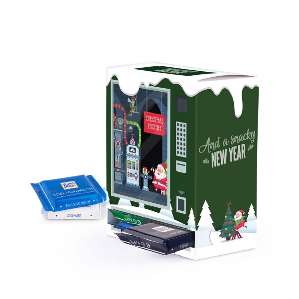 Adventsautomat Midi Vollkartonhülle, weiß 24 Ritter SPORT Mini Mischung à 16,5 g: Nugat, Joghurt, Nu