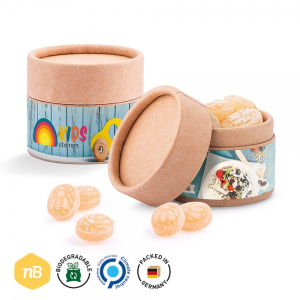 Papierdose Eco Mini Werbeetikett aus weißem Papier Honig Bonbon, Honigbienen