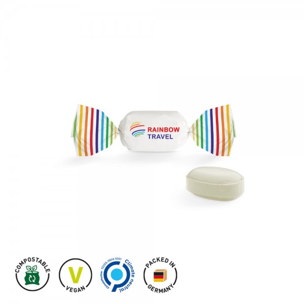 Bonbon Wickler, kompostierbar, weiß Pfefferminz Bonbon, Oval