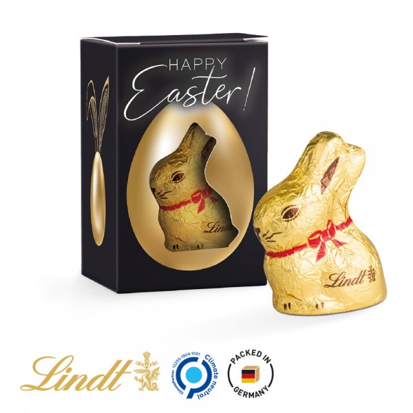Oster Box Werbebox aus weißem Karton Lindt Schokoladen Osterhase, Alpenvollmilchschokolade