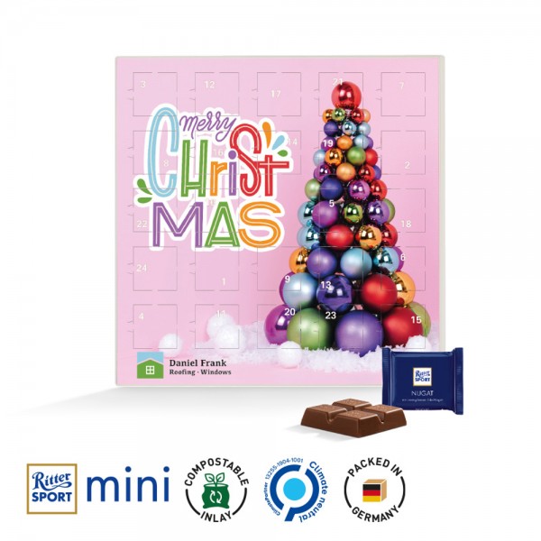 Adventskalender quadratisch Deckblatt, weiße Kartonage Tiefziehteil kompostierbar weiß 24 Ritter SPO
