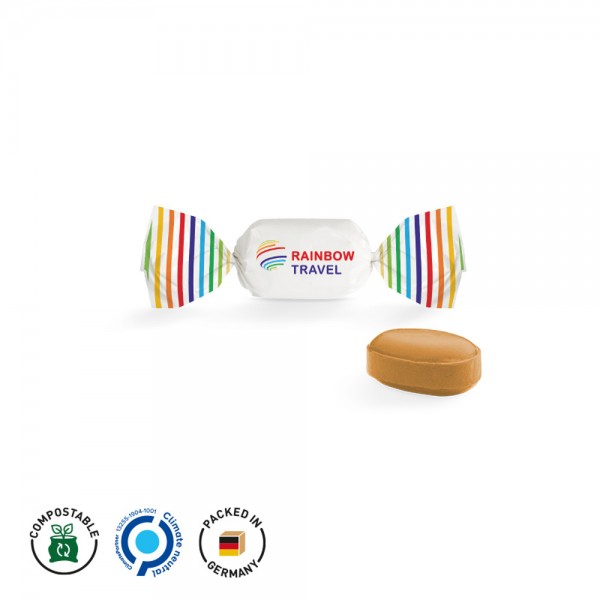 Bonbon Wickler, kompostierbar, weiß Karamell Bonbon, Oval