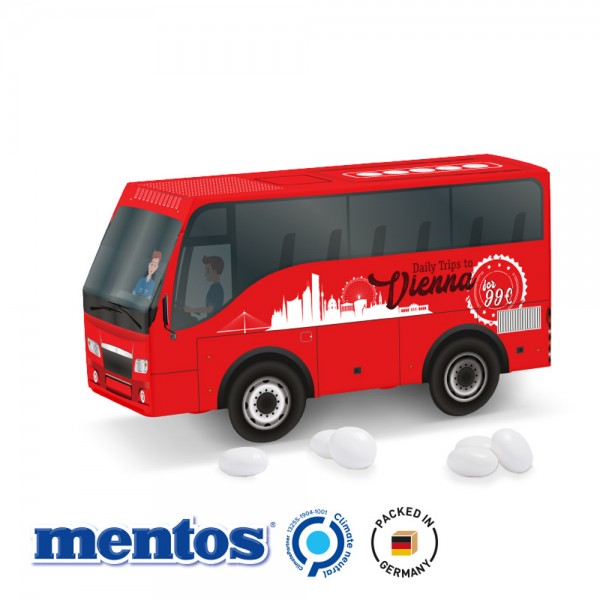Bus Präsent Vollkartonhülle, weiß Mentos Kaudragees Mint