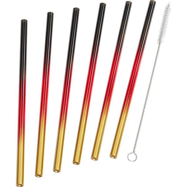 Set aus 6 farbigen Glas-Trinkhalmen mit Reinigungsbürste