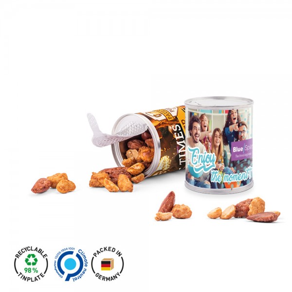 Snack Dose aus weißem Papier Mandeln und Erdnüsse, gebrannt